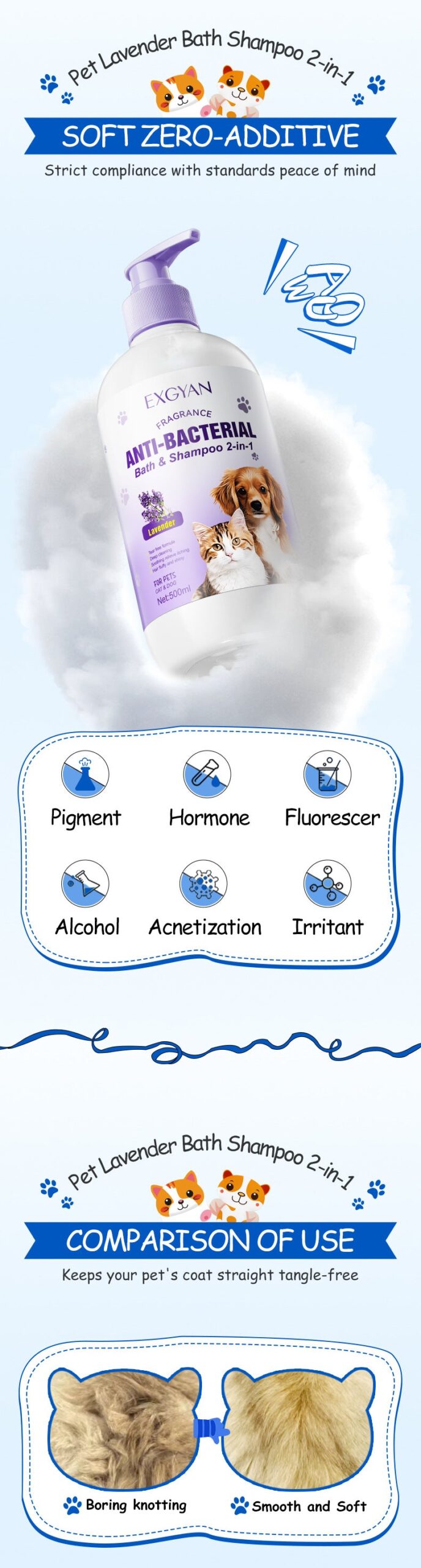 Pet Lavender Bath and Shampoo 2-in-1 EXGYAN Cat and Dog Bath Gel Cross-Border Wholesale - 图片 14