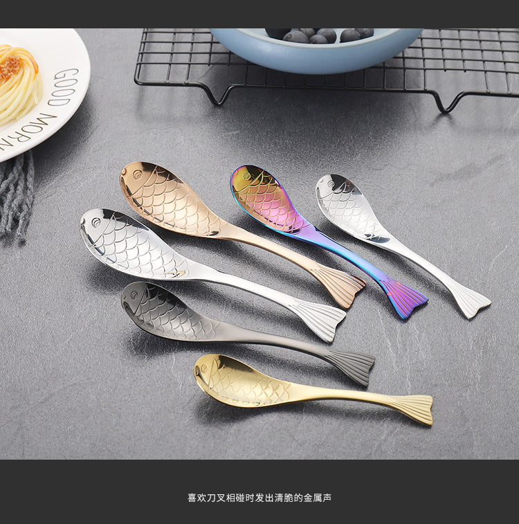 304Stainless Steel Spoon Cooking Restaurant Spoon Pickled Fish Spoon Cartoon Spoon PVD Titanium-plated Colorful Fish Tail Cute Spoon - 图片 33