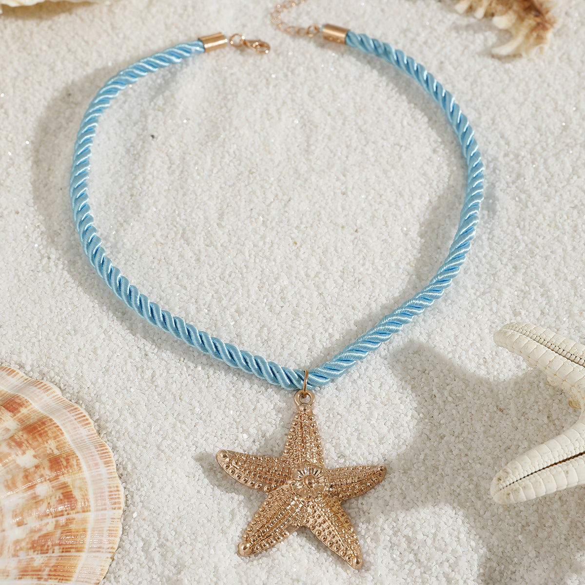 European and American Metal Ocean Style Starfish Pendant Necklace Jewelry Personality Exaggerated Star Beach Vacation Necklace for Women - 图片 9