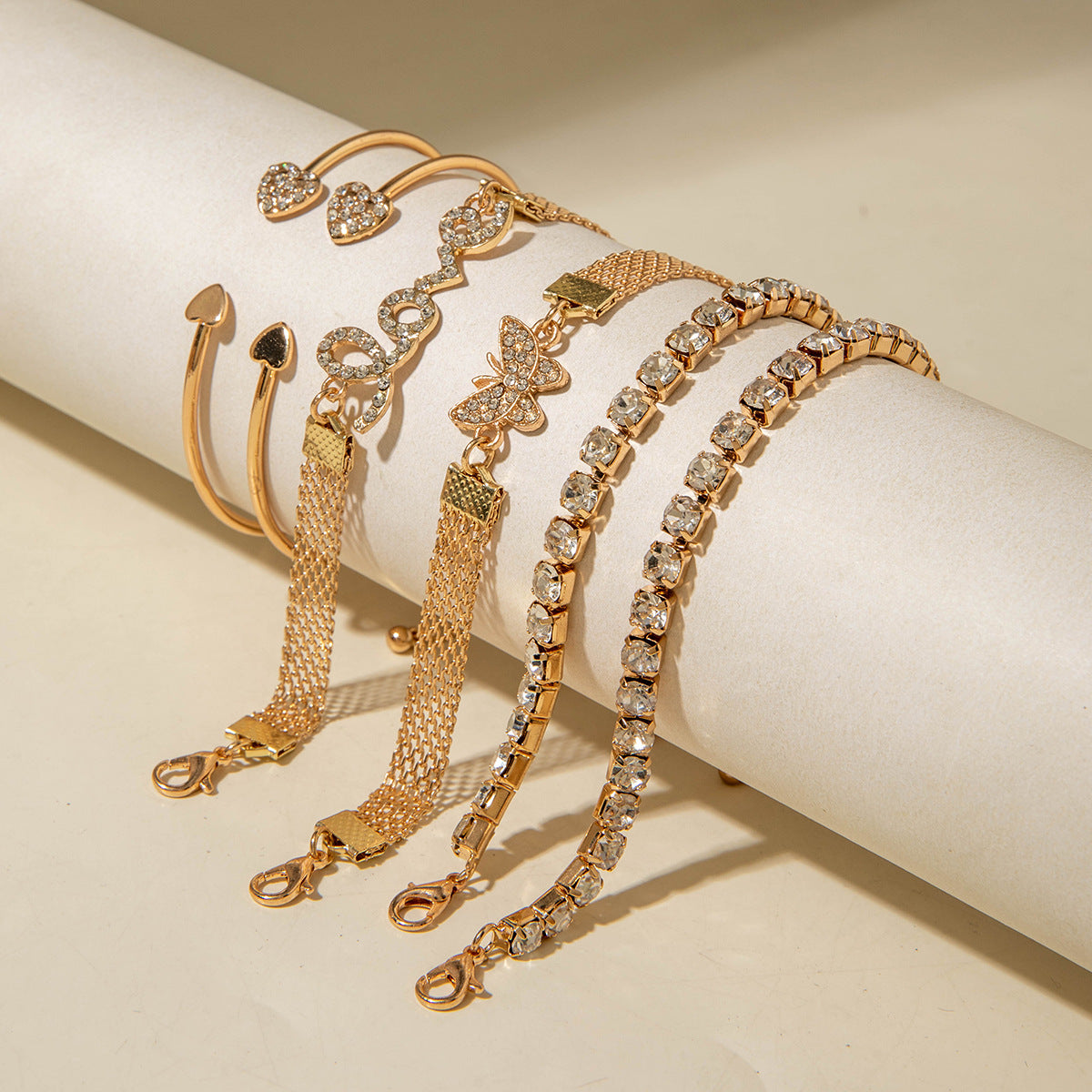 European and American Jewelry High-End Imitation Crystal Butterfly Bracelet Set Fashion Inlaid Diamond Heart Bracelet Wholesale - 图片 50