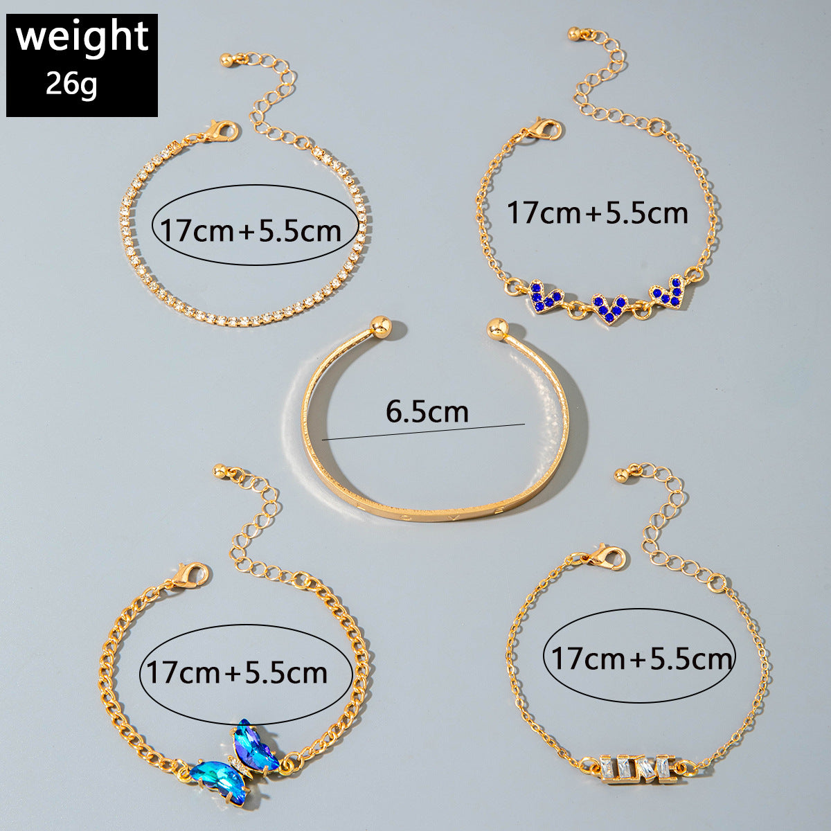 European and American Jewelry High-End Imitation Crystal Butterfly Bracelet Set Fashion Inlaid Diamond Heart Bracelet Wholesale - 图片 34