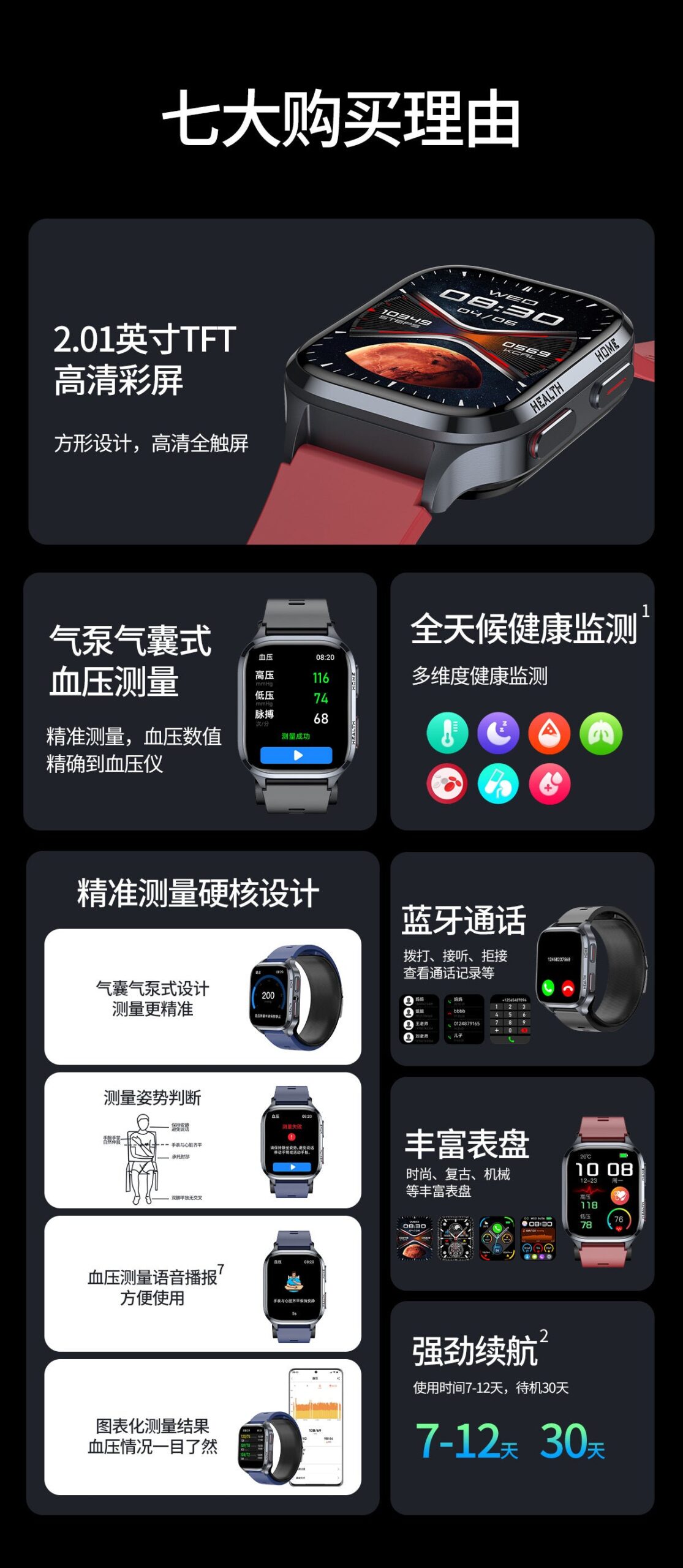 S18Air Pump Blood Pressure Smart Watch Airbag Blood Pressure Heart Rate Blood Oxygen Body Temperature Monitoring Smart Watch S28Health - 图片 13