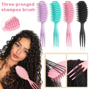 Curling Hair Special Three-Prong Comb Anti-Clumping Wide-Tooth Comb Smooth Hair Dry and Wet Dual-Use Comb Scalp Massage Hard-Tooth Hair Styling Comb