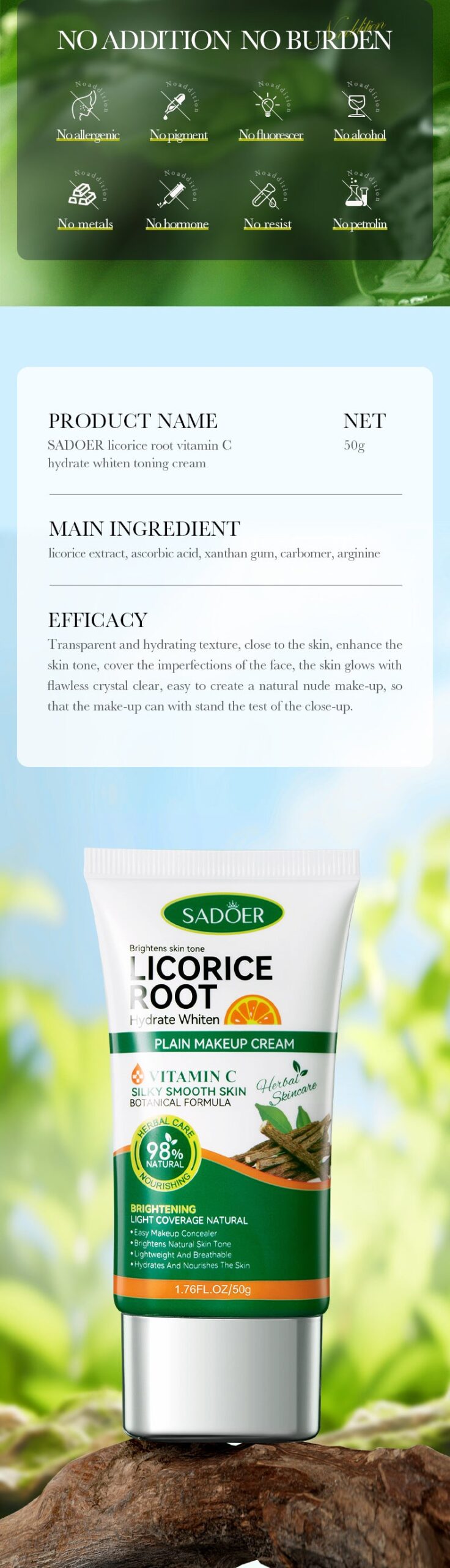 Makeup SADOER Licorice VC No Makeup Cream Whitening and Brightening Concealer Cream Cross-Border Wholesale - 图片 15