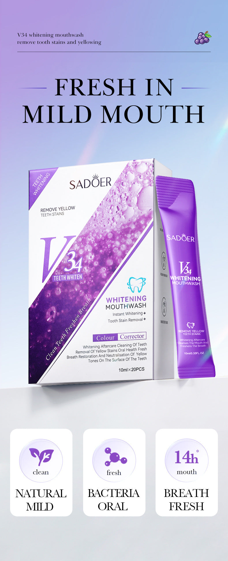V34Whitening Mouthwash SADOER Clean Teeth Oral Fresh Mouthwash Cross-Border Wholesale - 图片 9
