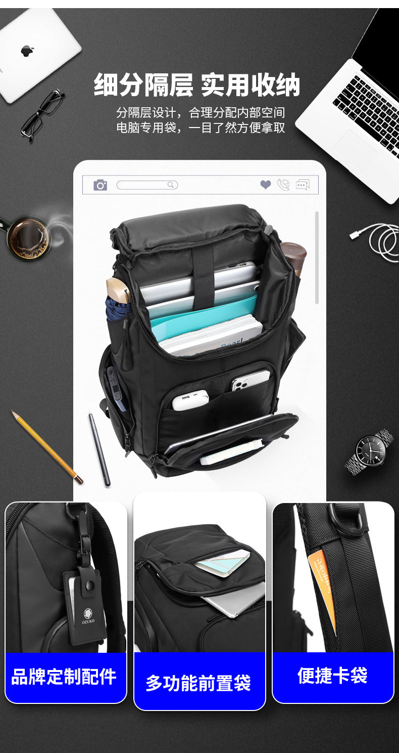 OZUKO Business Backpack Men's Commuting Large Capacity Computer Bag Travel Backpack High-end Waterproof School Bag - 图片 17