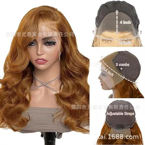 13x4HoneyBlondeLaceFrontWigsSyntheticBodyWaveWigs Long Curly Hair - 图片 5