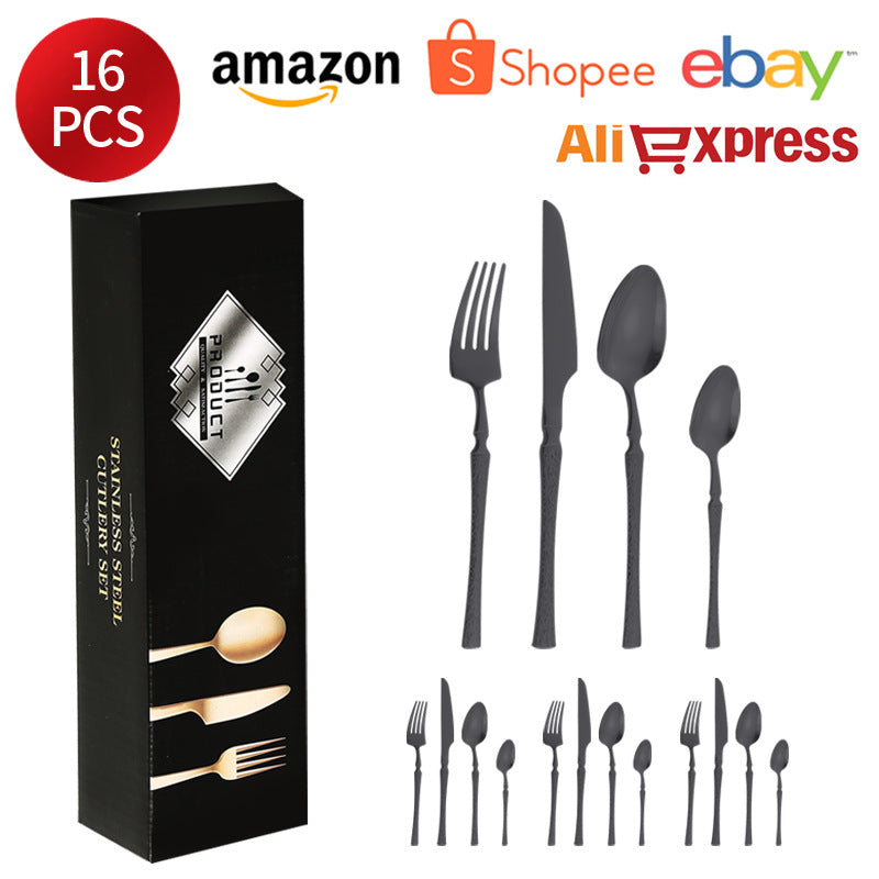 410Stainless Steel Cutlery Hotel Restaurant Hammered Knife Fork Spoon Set Western Small Waist Bark Pattern Steak Knife Fork - 图片 23