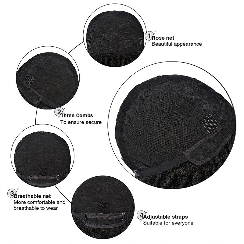 Kinky Synthetic Corn Silk Wig Cap Black Yaki Women's Wig Cap European and American Style Synthetic Hair Wig - 图片 4