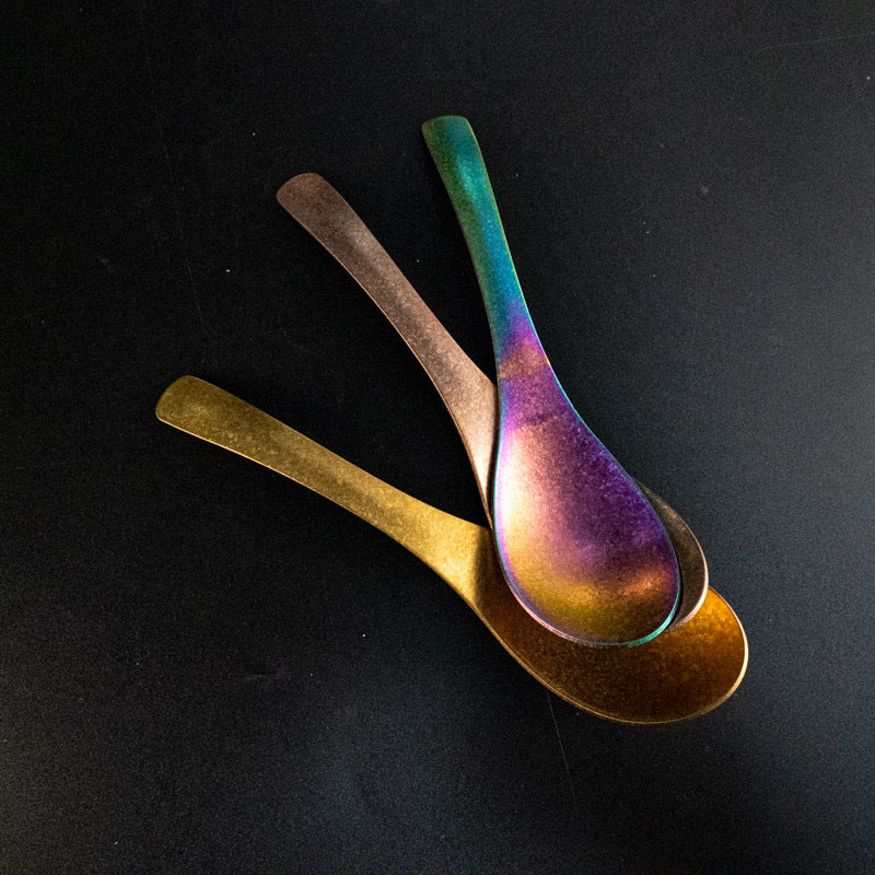 Pure Titanium Spoon Household Uncoated Ice Flower Craft Outdoor Pure Titanium Soup Spoon Hot Pot Wide Spoon High Temperature Coloring Titanium Soup Spoon - 图片 12
