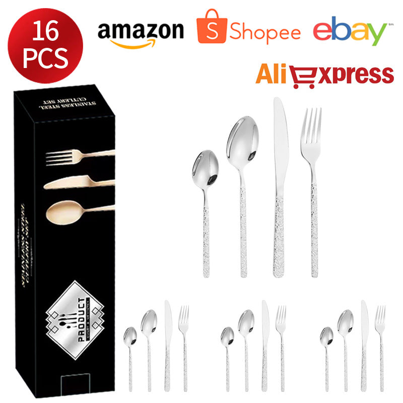 410Stainless Steel Cutlery Set Stone Pattern Knife Fork Spoon24Western-style dining set6Steak Knife and Fork for One Person - 图片 11