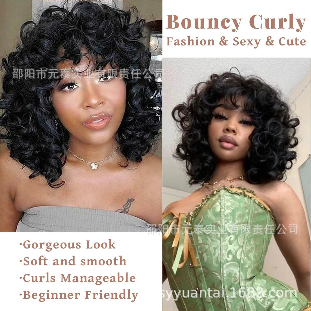 Short Bouncy Curly Wig BOB Glueless Wig Afro Rose Curly - 图片 10