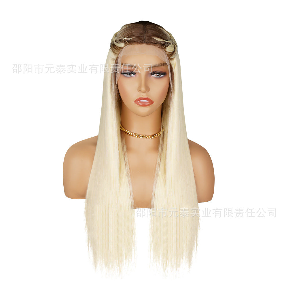 Front Lace DRS88Long Straight Hair13*4Synthetic Hair Wig Cap Half Hand-Woven High-Temperature Fiber wig European and American Style - 图片 6