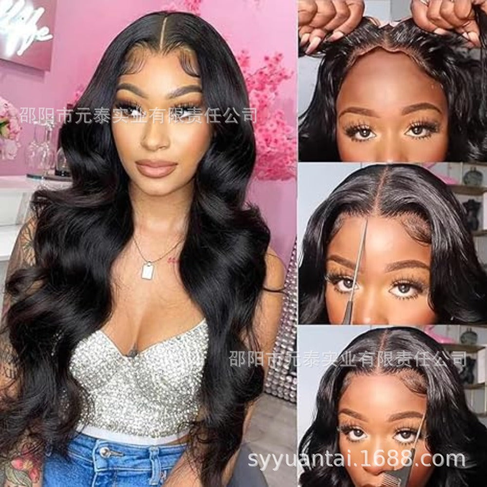 European and American Style Black Big Wave Long Hair Wig for Women, Amazon Available, Front Lace Mesh Synthetic Wig, European and American Style - 图片 3