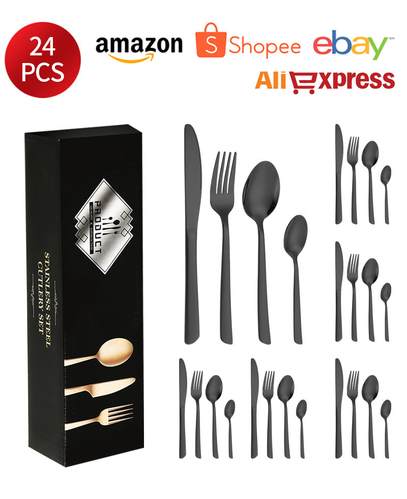 410Stainless Steel Tableware Restaurant Steak Knife Fork Oblique Handle Western Food Knife Fork Spoon6Human Portion24Set - 图片 25