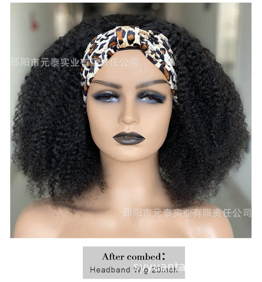 Kinky Curly Headband Wig Brazilian Human Hair 180% Density - 图片 10
