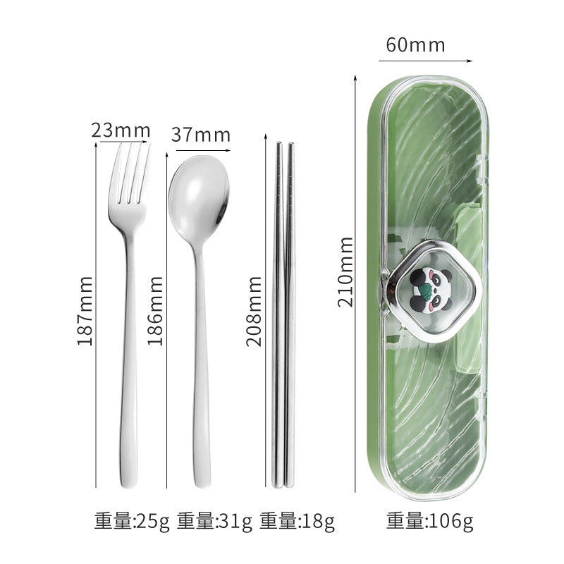 304Stainless Steel Tableware Student Cartoon Portable Tableware Set Work Outdoor Fork Spoon Chopsticks Three-piece Set - 图片 20