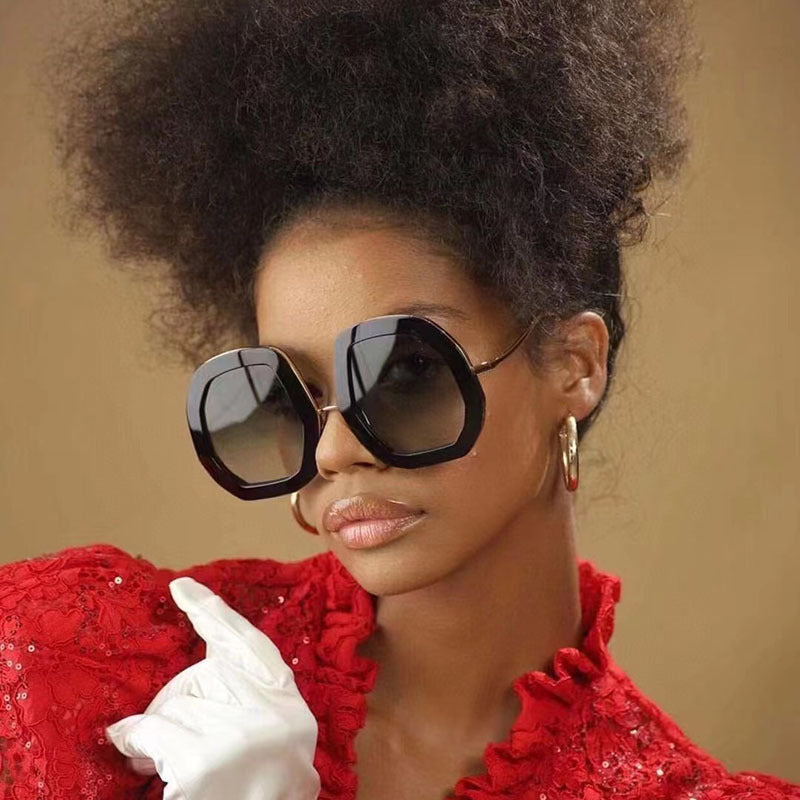 European and American Style Women's Sunglasses with Rhinestones, Irregular Polygonal Large Frame Sunglasses, Trendy High-End Glasses Wholesale - 图片 13