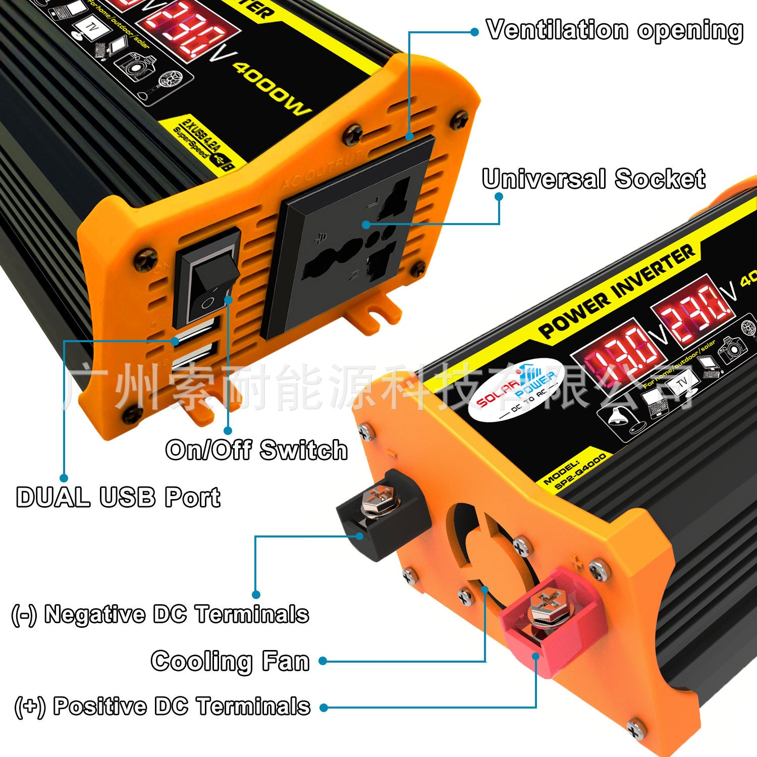 300W Vehicle Inverter12V Turn110V 220V Dual Voltage Display Outlet power inverter - 图片 8