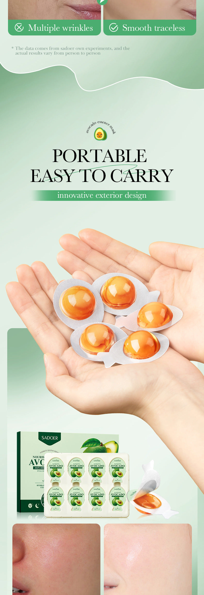 Sleep Mask SADOER Avocado Portable Smear-On Nourishing Anti-Wrinkle Freeze Mask Cross-Border Foreign Trade Wholesale - 图片 14