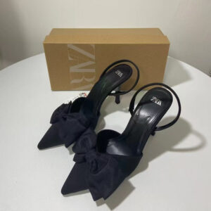 Summer New Style Socialite Black Bow Decorated Stiletto High Heels Pointed Toe Backless Single Shoes Party French Sandals ZA