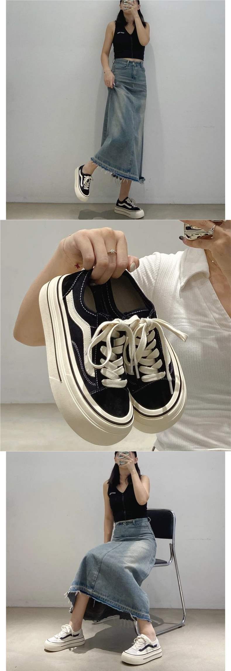 Unique Casual Canvas Shoes2025New Summer Student Versatile White Shoes Height-Increasing Sneakers Thick-Soled Shoes - 图片 10