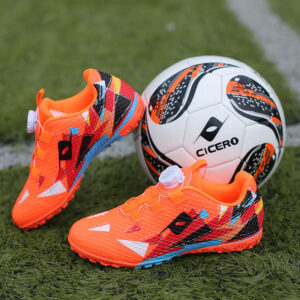 Rotating Buckle Football Shoes Breathable Anti-Slip TF Children's and Teenagers' Turf Training Shoes for Flat Ground Competitions