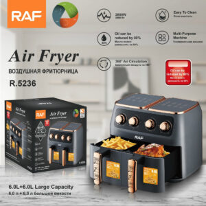RAF European and American Standard Air Fryer Multi-Functional Household Left and Right Dual Chamber Large Capacity French Fry Electric Fryer