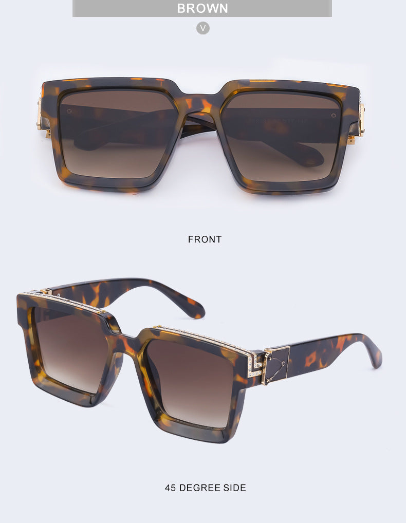 Diamond-Studded Large Square Frame Sunglasses for Women, European and American Style, 0k Influencer Same Style Sunglasses for Men, Trendy and High-End Feel shades - 图片 32