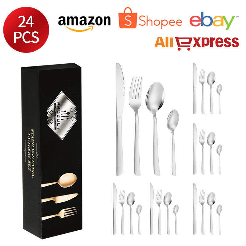 410Stainless Steel Tableware Restaurant Steak Knife Fork Oblique Handle Western Food Knife Fork Spoon6Human Portion24Set - 图片 6