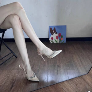 Stunning Elegant Korean Style Nude Sandals One-Strap High-End Versatile Shallow High Heels Women's Shoes Thin Heel Pointed Toe Single Shoes