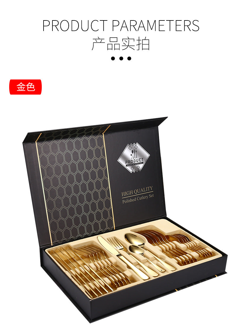 1010Stainless Steel Tableware Hotel Restaurant Knife Fork Spoon Set Western Steak Knife Fork24Set - 图片 19