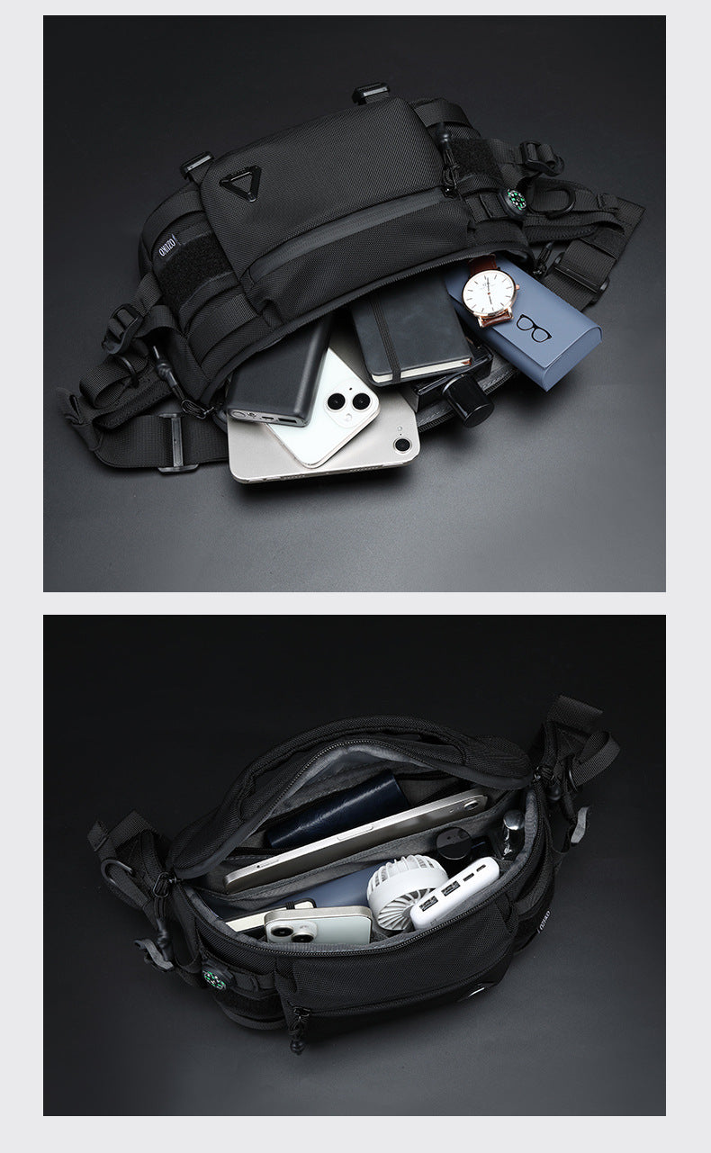OZUKO Men's Waist Bag Waterproof High-End Crossbody Bag Chest Bag Tactical Trendy Portable Functional Travel Bag - 图片 16