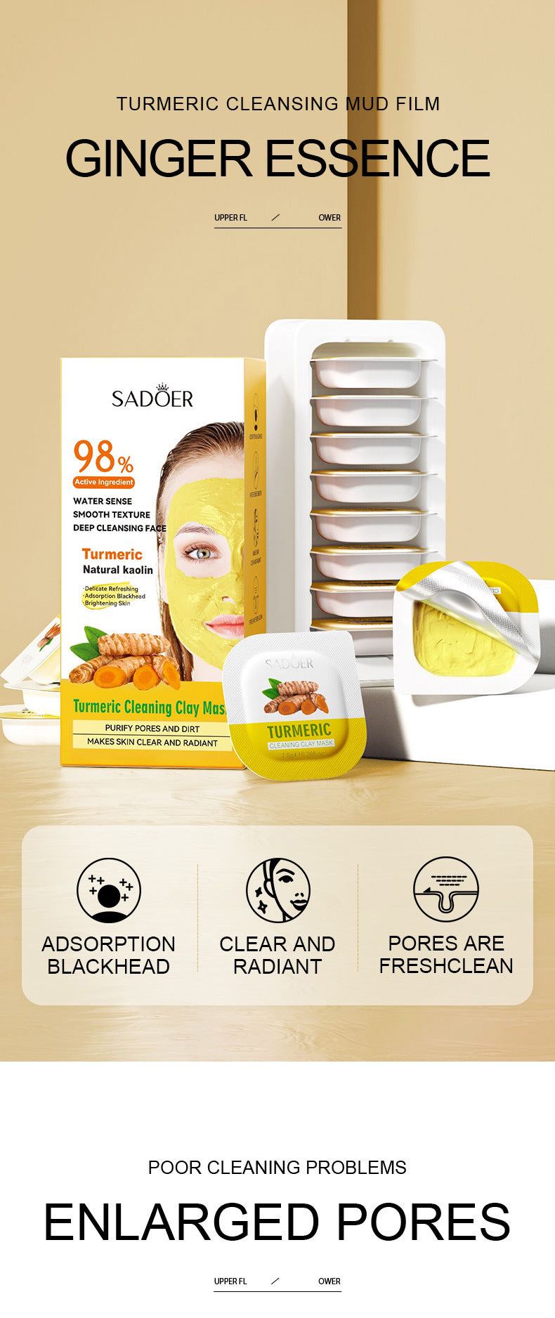 Cleaning Compound Film SADOER Green Tea Turmeric Rose Moisturizing Mask Cross-Border Foreign Trade Wholesale - 图片 6