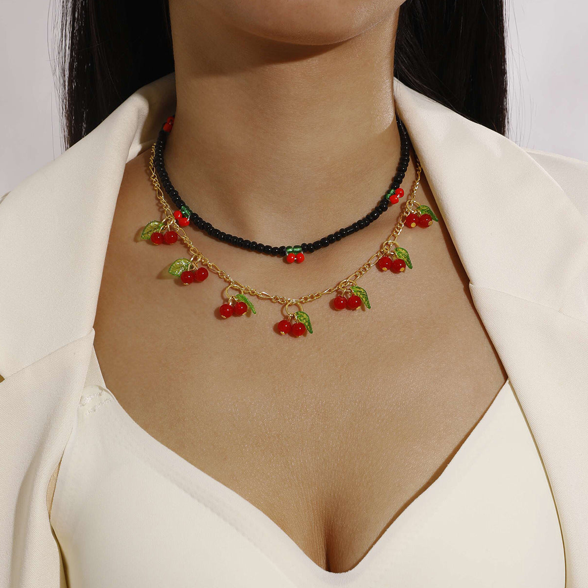 European and American Style Jewelry Light Luxury Imitation Pearl Cherry Necklace High-End Versatile Grass Multi-Layer Stacking Necklace Wholesale - 图片 46