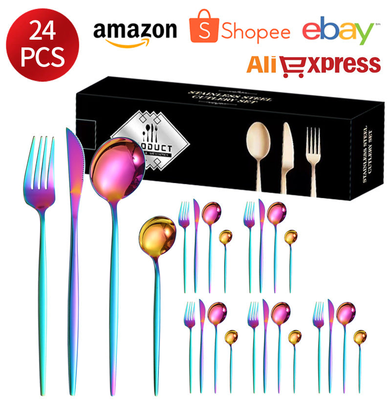 410Stainless Steel Cutlery Western Steak Knife Fork Spoon6People Serving Hotel Restaurant Portugal24Piece Suit - 图片 27