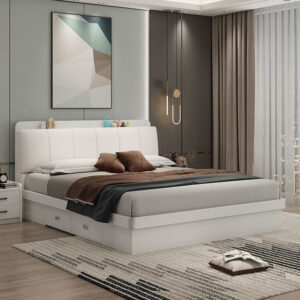 Light Luxury Master Bedroom Bed Matching Wedding Bed1.5Rice1.8Double White Leather Soft Bag High Box Storage Bed High Box Storage