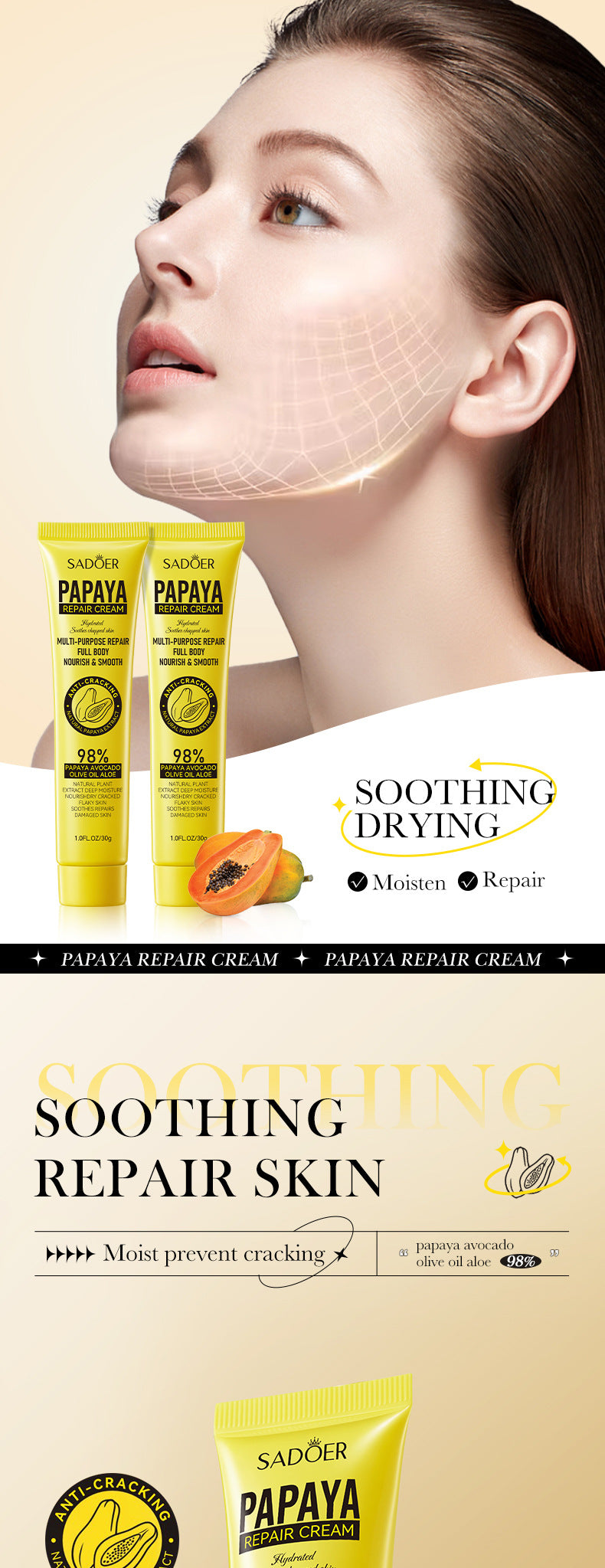 Papaya Skin Rejuvenation Cream30g SADOER Anti-chapped Body and Face Cream Wholesale for Cross-border Trade - 图片 6