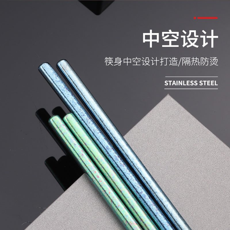 Pure Titanium Crystal Chopsticks for Home and Outdoor Use, Light Luxury Colorful Ice Flower Chopsticks23cm Half Square Chopsticks Restaurant Antibacterial Titanium Chopsticks - 图片 4