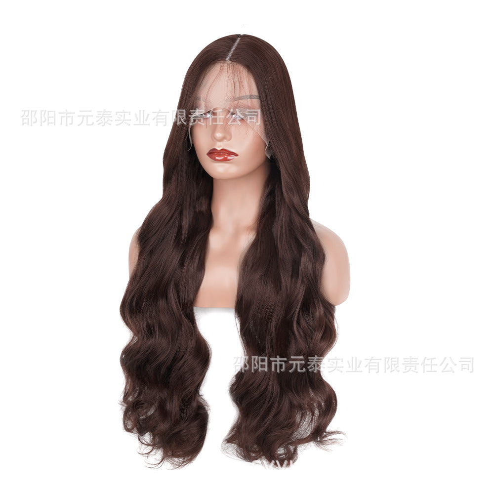 Cross-Border European and American Style Wig Middle Part Black Big Wave Long Curly Hair Synthetic High-Temperature Fiber Manufacturer European and American Style Long Curly Hair - 图片 12
