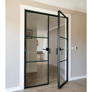 Hot Sales Metal Black Frame DoubleTemperd Glass Swing Interior Door for House