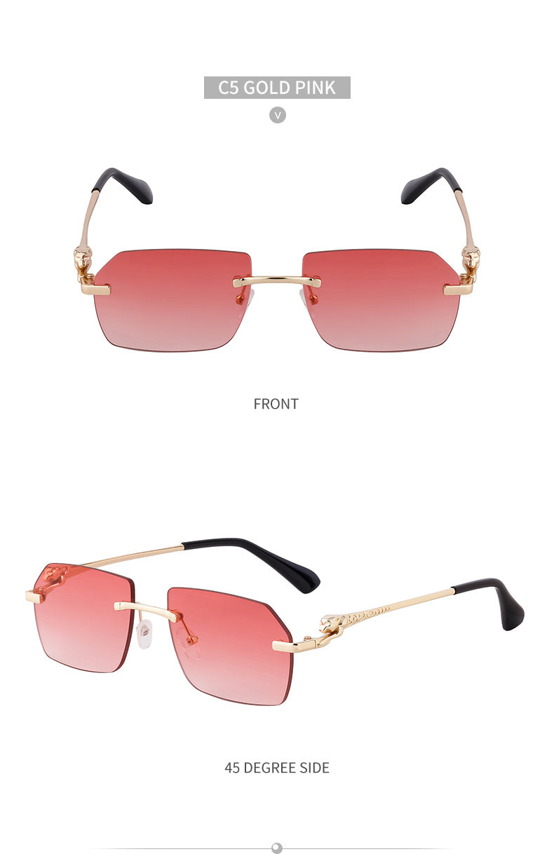 European and American Frameless Cut Edge Leopard Temple Sunglasses for Men Retro Square Frame Driving Sun Protection Sunglasses Wholesale Glasses - 图片 21