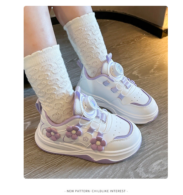 Children's Sports Shoes Spring and Autumn2025New Student Knob Girls' White Sneakers Versatile Casual Girls' Running Shoes - 图片 13