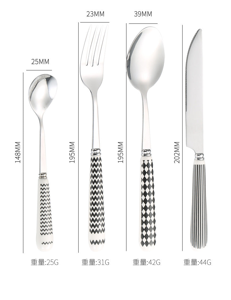 410Stainless Steel Cutlery Restaurant Creative Hepburn Style Ceramic Handle Knife Fork Spoon Tea Spoon Set Western Steak Knife Fork - 图片 16