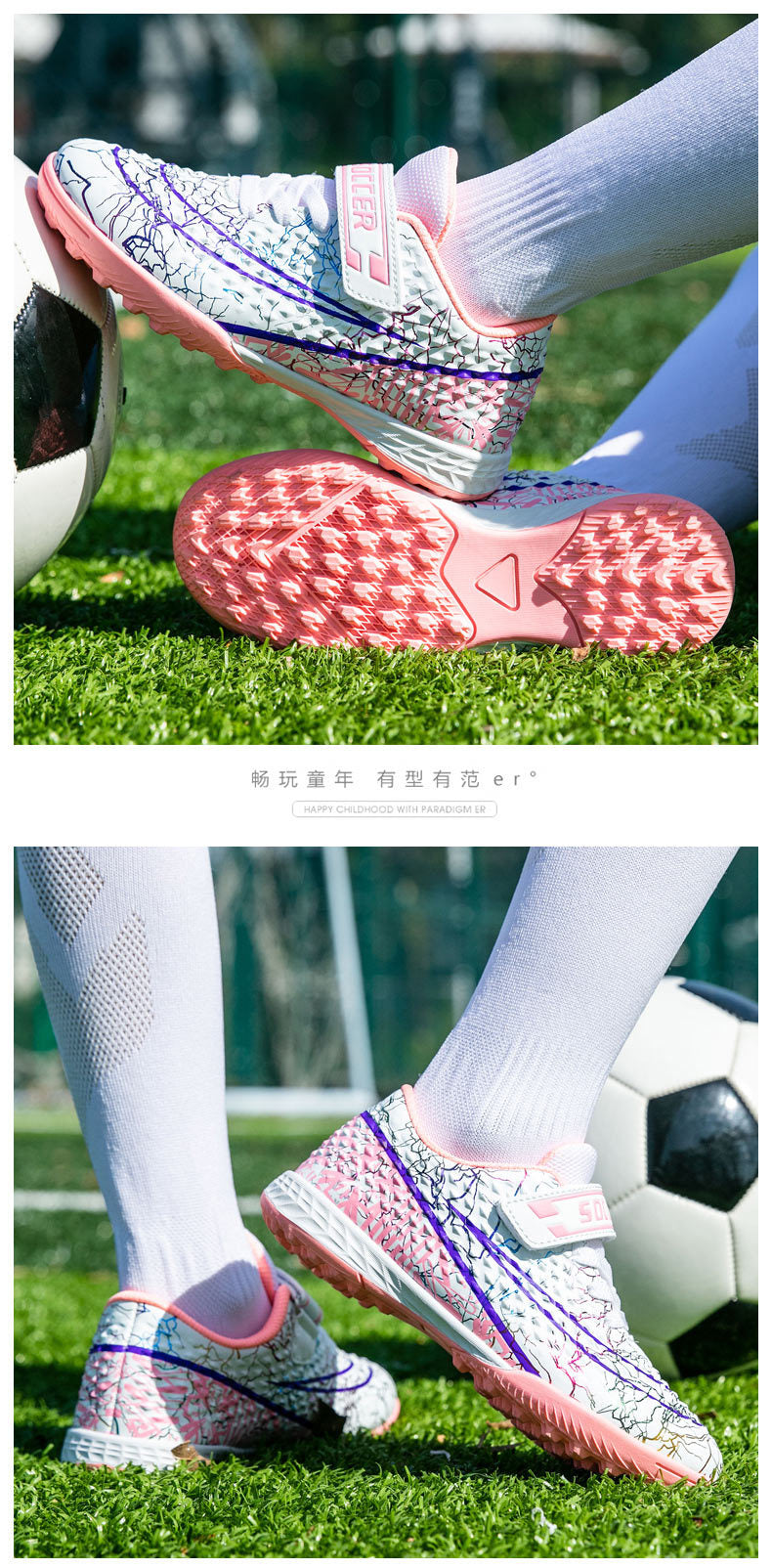 New Football Shoes for Men and Women, Children's Low-top Anti-collision Spike Magic Tape No-tie Grass Training Sports Shoes - 图片 28