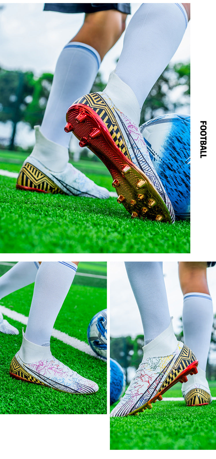 Large Size Men's Soccer Shoes AG Long Spike Gold-Plated Hot Stamping Football Shoes for Youth Professional Competition Training Shoes Wholesale - 图片 37