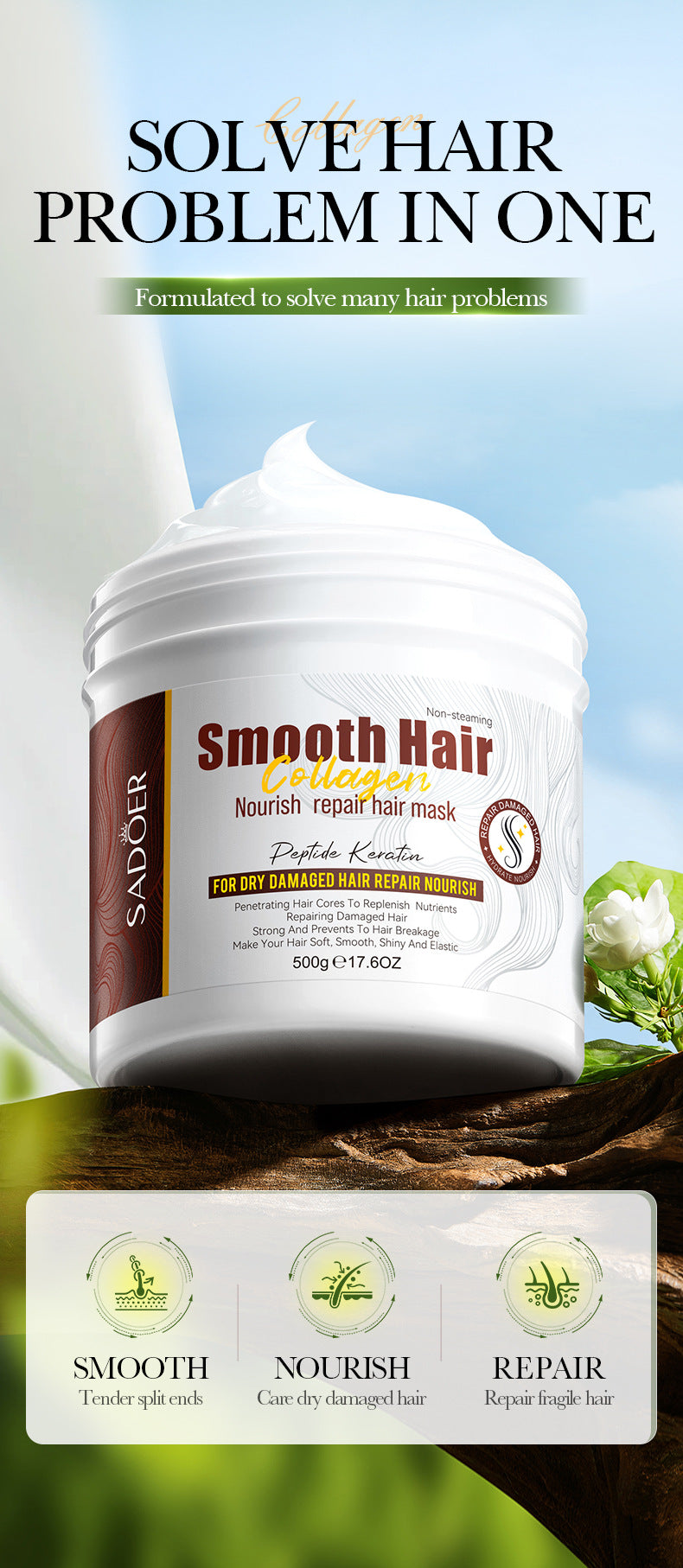 Collagen Smooth Hair Mask SADOER Nourishing and Fluffy Hair Conditioner Cross-Border Wholesale - 图片 9