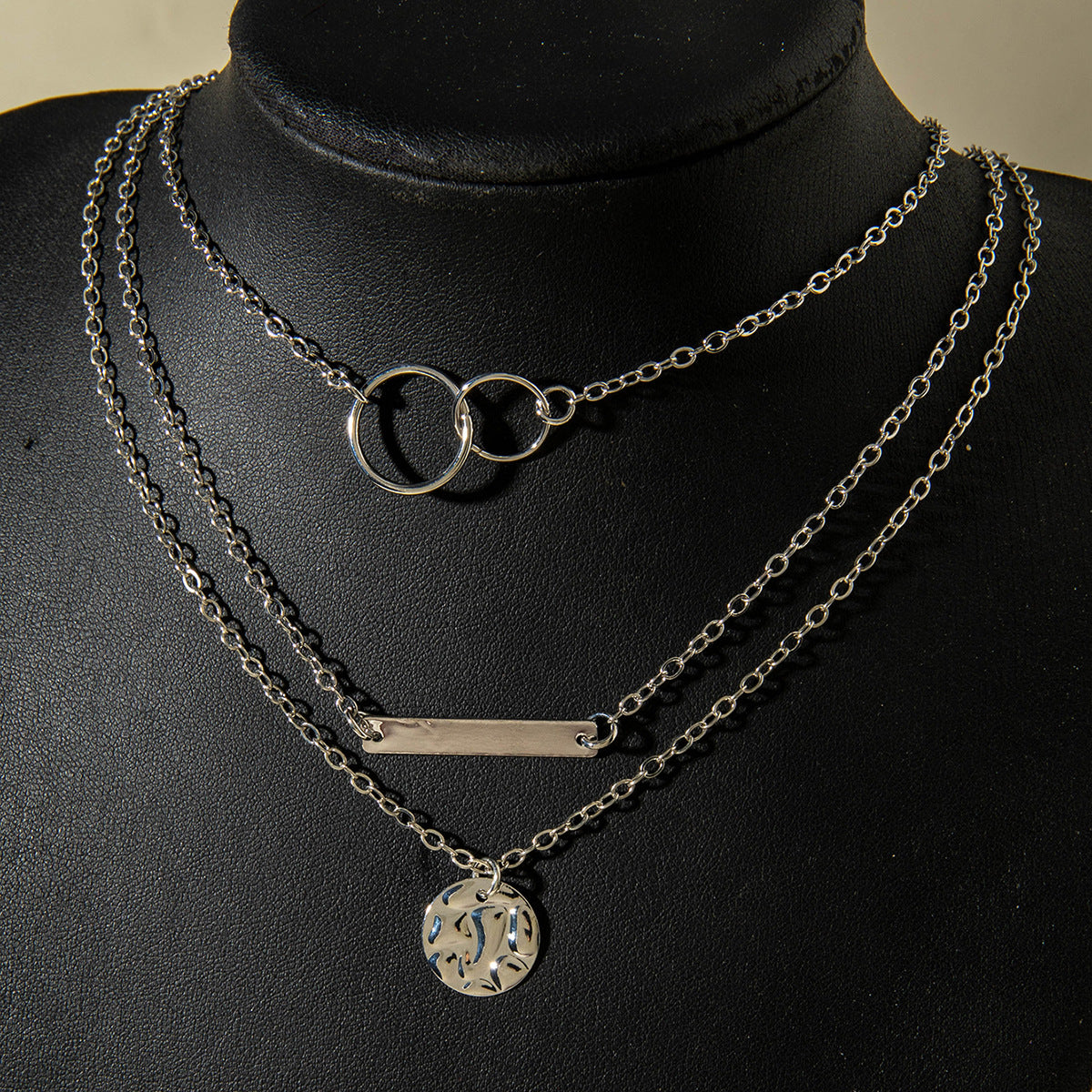 European and American Fashion Collarbone Chain Round Pendant Tassel Multi-layer Stacking Necklace Layered One-word Necklace3Set - 图片 23