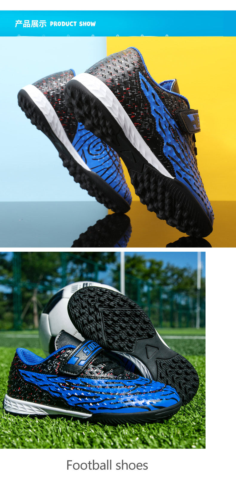 New football shoes for men and women with Velcro for children TF Broken Nail Style Youth Student Grassland Flat Training Shoes - 图片 31