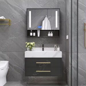 Home Use Luxury Gray Style Marble Top Single Sink Floating Bathroom Vanities for Sale